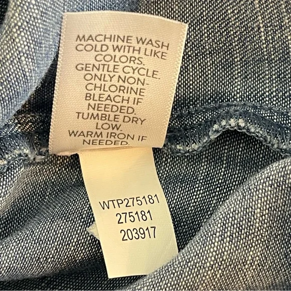 Blue Floral Embroidered Button-Up Shirt, 3X - Picture 10 of 15